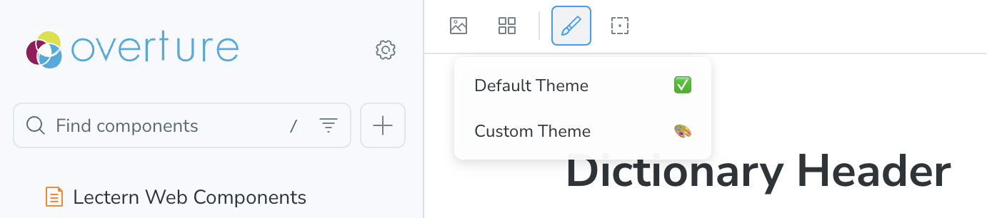 Storybook theme selector in the toolbar